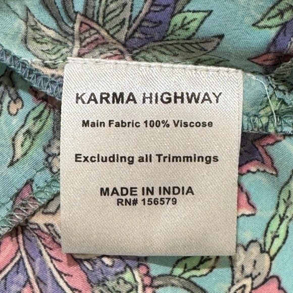 Karma Highway Penn Maxi Dress One Size Aqua Floral Smocked Boho Babydoll Resort - Picture 7 of 8